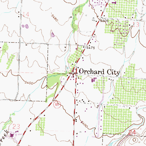 Topographic Map of Orchard City, CO