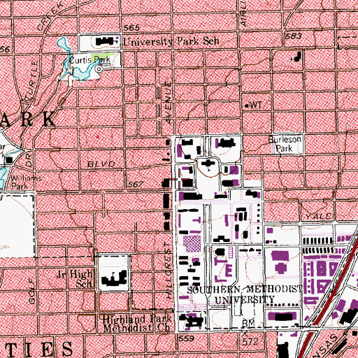 Topographic Map of McFarlin Memorial Auditorium, TX