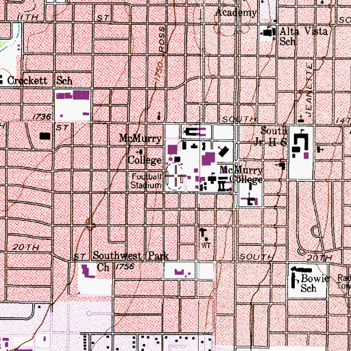 Topographic Map of McMurry College Administration Building, TX