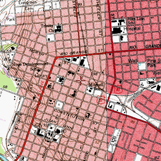 Topographic Map of McNamara-O'Conner House, TX