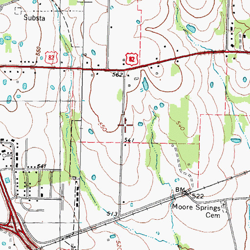 Topographic Map of Means-Justiss House, TX