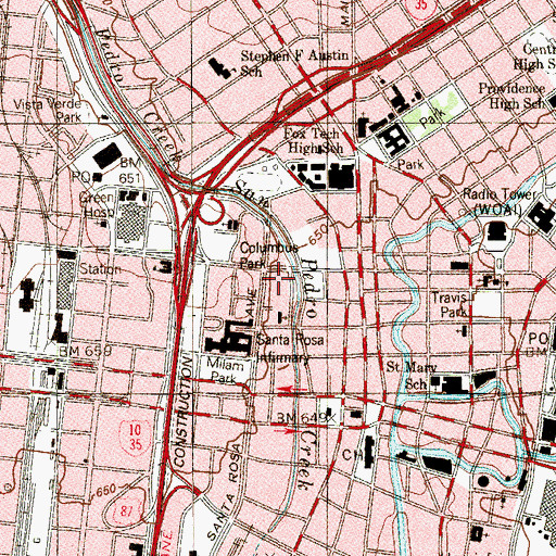 Topographic Map of Menger Soap Works Building, TX