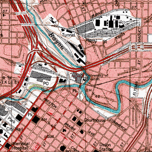 Topographic Map of Merchants and Manufacturers Building, TX
