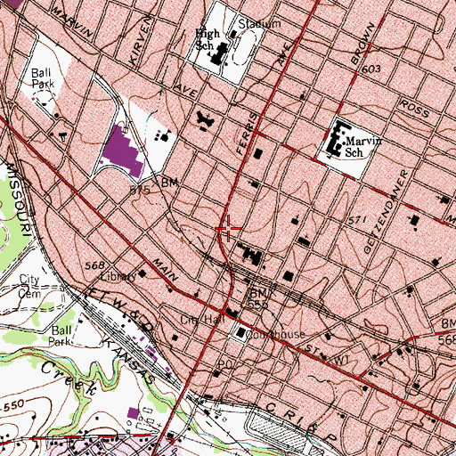 Topographic Map of M B Ray House, TX