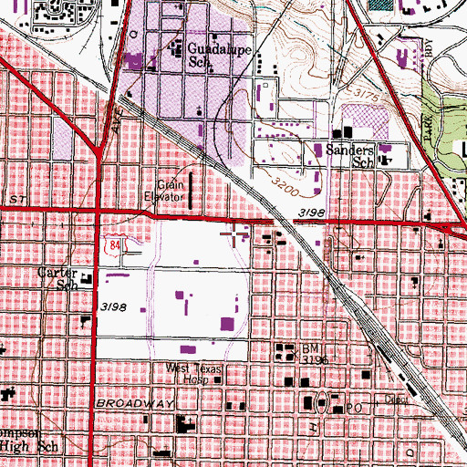 Topographic Map of Downtown Lubbock Post Office, TX