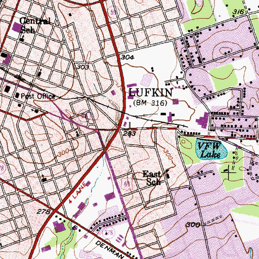Topographic Map of Lufkin Land-Long Bell-Buck House, TX
