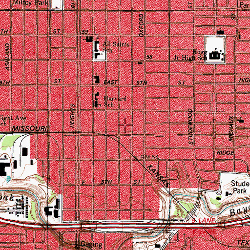 Topographic Map of John W Anderson House, TX