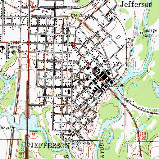 Topographic Map of Jefferson Playhouse, TX