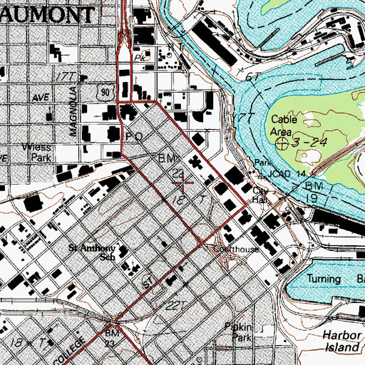 Topographic Map of Jefferson Theater, TX