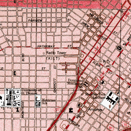 Topographic Map of James A Dawson House, TX