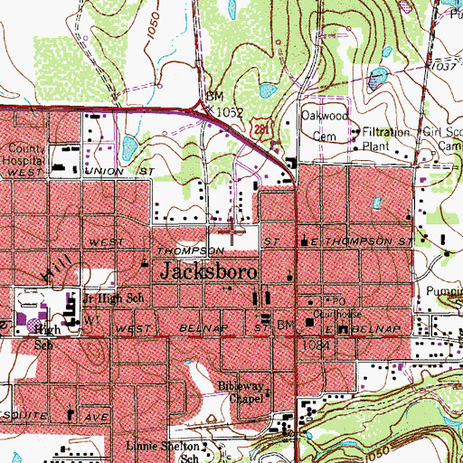 Topographic Map of James W Knox House, TX