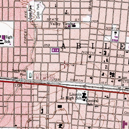 Topographic Map of J W Evans House, TX