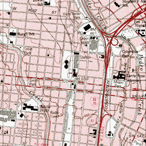 Topographic Map of International and Great Northern Railroad Passenger Station, TX
