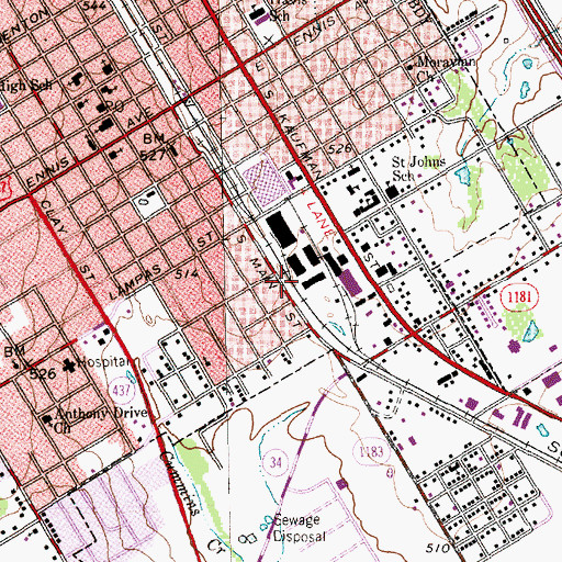 Topographic Map of J B Moorhead House, TX