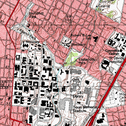 Topographic Map of J Frank Dobie House, TX
