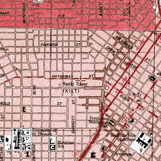 Topographic Map of J J Carroll House, TX