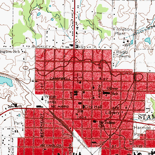 Topographic Map of J P Astin House, TX