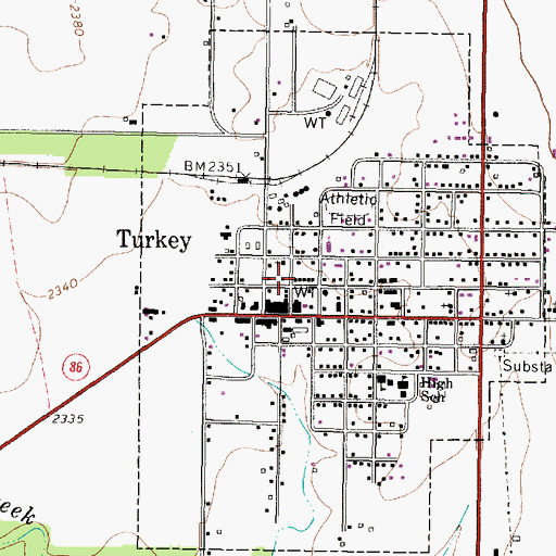 Topographic Map of Hotel Turkey, TX