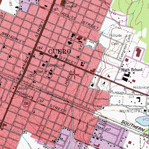 Topographic Map of House at 609 East Live Oak, TX