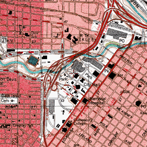 Topographic Map of Houston City Hall, TX