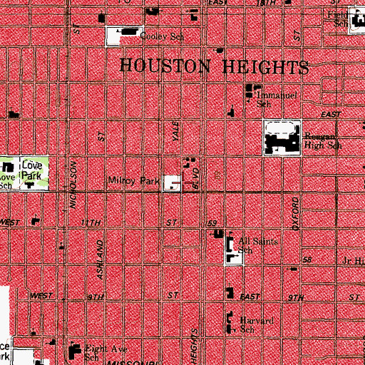 Topographic Map of Heights Fire Department, TX
