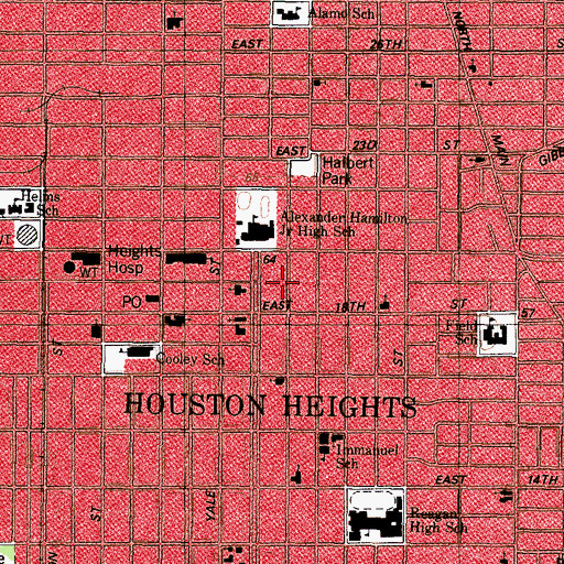 Topographic Map of Houston Heights Womans Club, TX