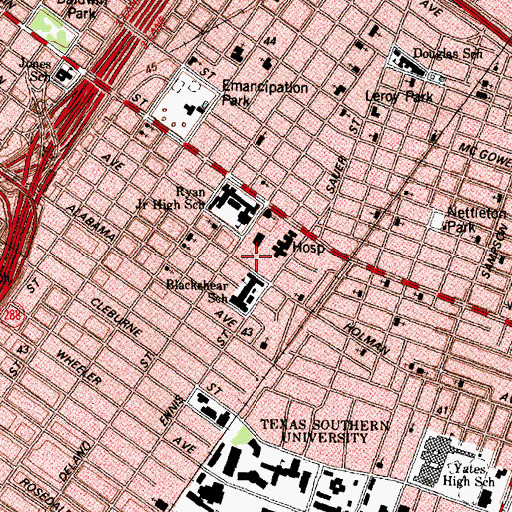 Topographic Map of Houston Negro Hospital School of Nursing Building, TX