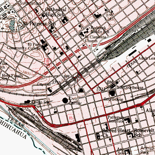 Topographic Map of Hotel Cortez, TX