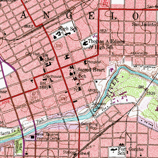 Topographic Map of Hilton Hotel, TX