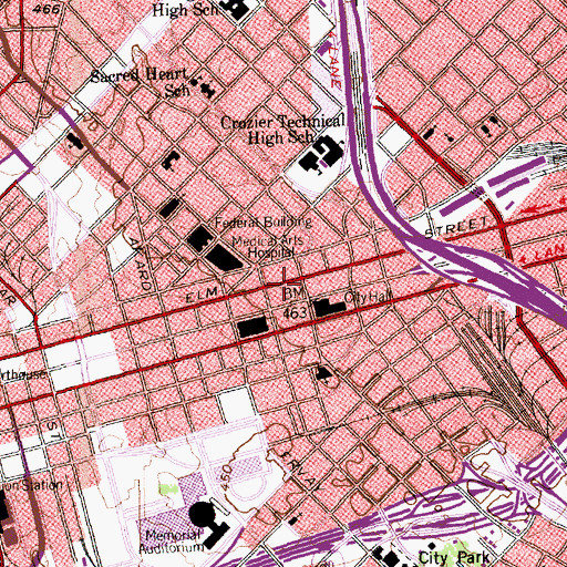 Topographic Map of Hilton Hotel, TX