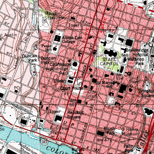 Topographic Map of Henry Hirshfeld House and Cottage, TX