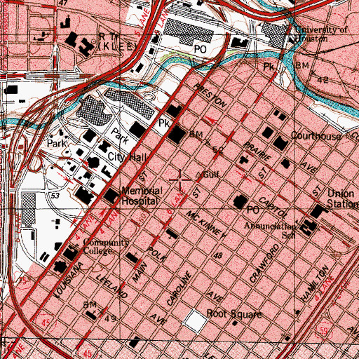 Topographic Map of Gulf Building, TX