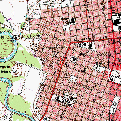 Topographic Map of Guy Mitchell House, TX