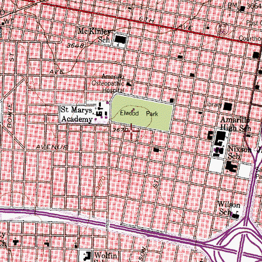 Topographic Map of Henry B and Ellen M Sanborn House, TX