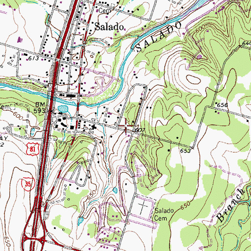 Topographic Map of George Washington Baines House, TX