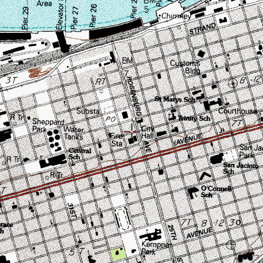 Topographic Map of Galveston City Hall, TX
