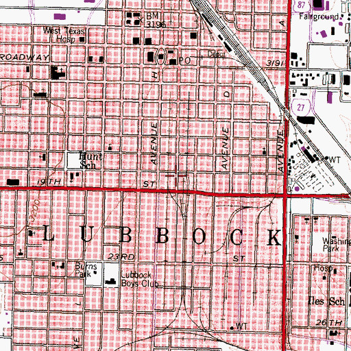 Topographic Map of Fort Worth and Denver South Plains Railway Depot, TX