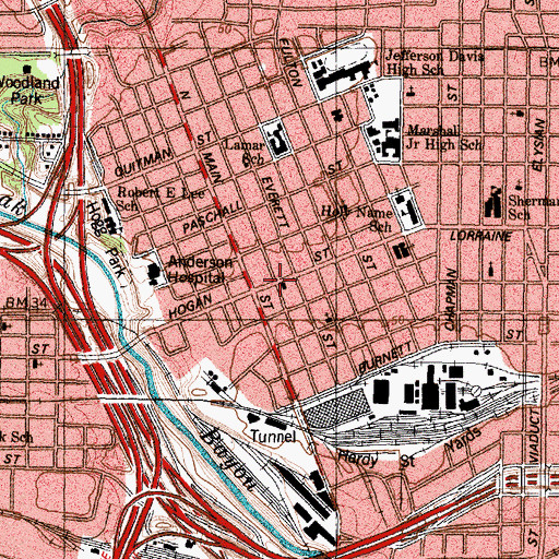 Topographic Map of Houston Fire Station 9, TX