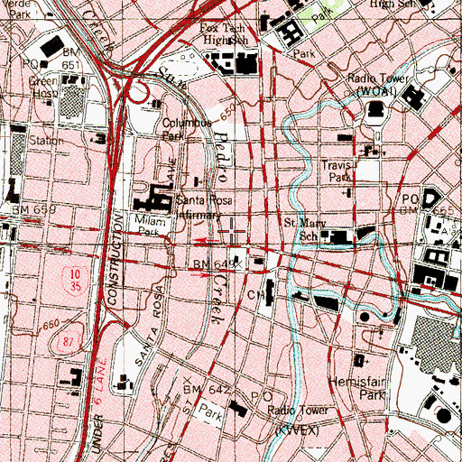 Topographic Map of First National Bank of San Antonio, TX