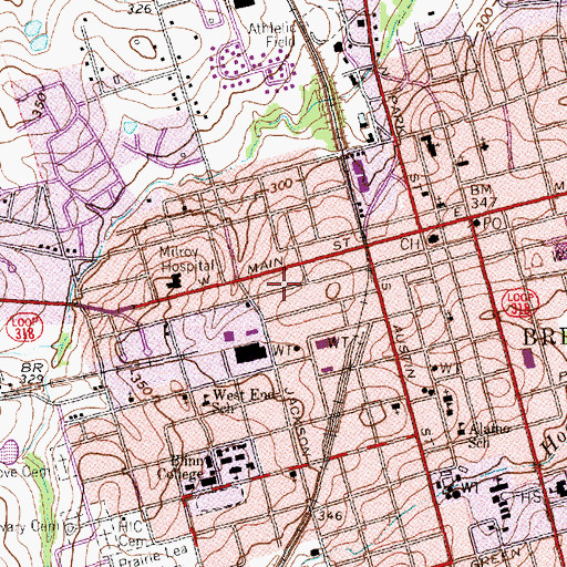 Topographic Map of F W Schuerenberg House, TX