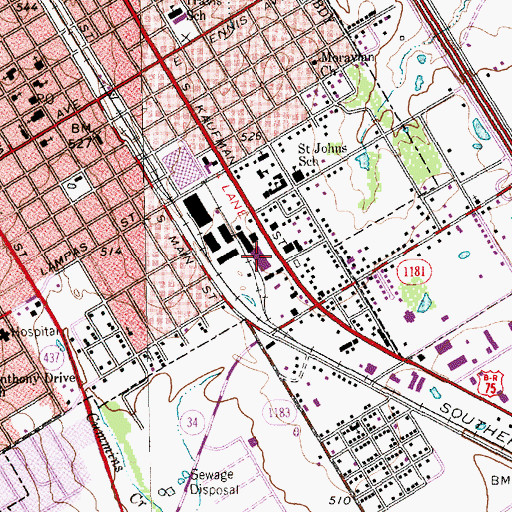 Topographic Map of Ennis Cotton Oil Company, TX