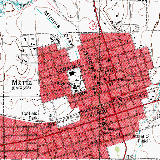 Topographic Map of El Paisano Hotel, TX