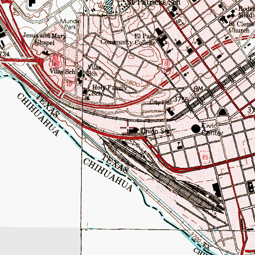Topographic Map of El Paso Union Passenger Station, TX