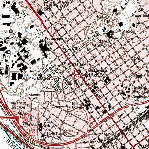 Topographic Map of El Paso Womens Club, TX