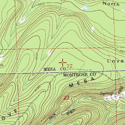 Topographic Map of Love Mesa, CO