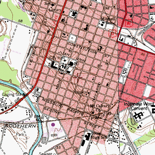 Topographic Map of E C Kaufman House, TX