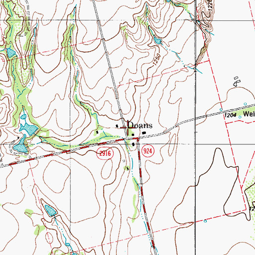 Topographic Map of Doans Adobe House, TX