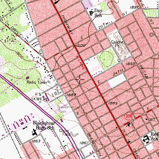 Topographic Map of Doctor M M Woodward House, TX