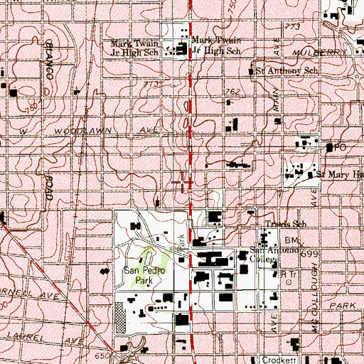 Topographic Map of David J and May Bock Woodward House, TX