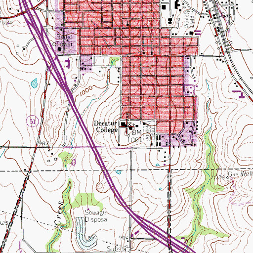 Topographic Map of Decatur Baptist College Administration Building, TX